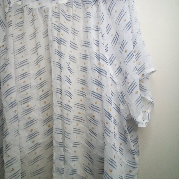 So Open Front Blouse XL Short Sleeve Sheer Patterned White Blue Yellow - Picture 16 of 16